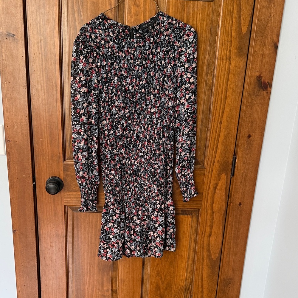 Dynamite Black and Pink Floral Long Sleeve Dress